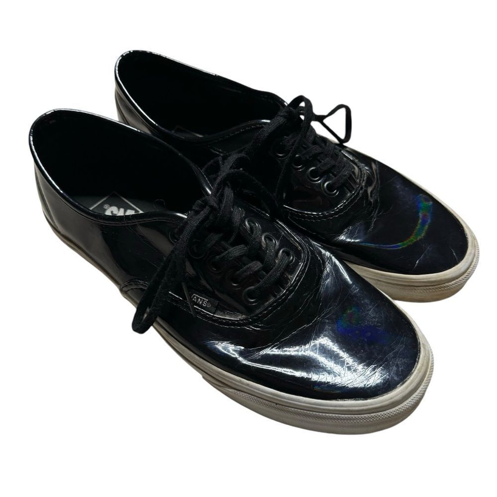 Vans Men's Black Patent Leather Tie Up Lace Up Sneakers Size 10